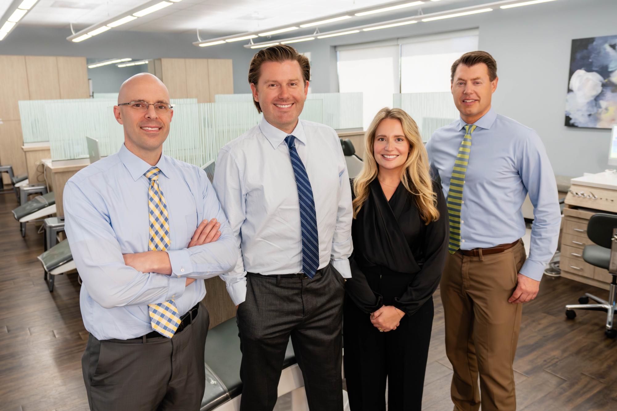 orthodontist springfield il team picture Orthodontic team at Bankhead Orthodontic Specialists in Springfield, IL, showcasing expertise and personalized care in modern office setting.